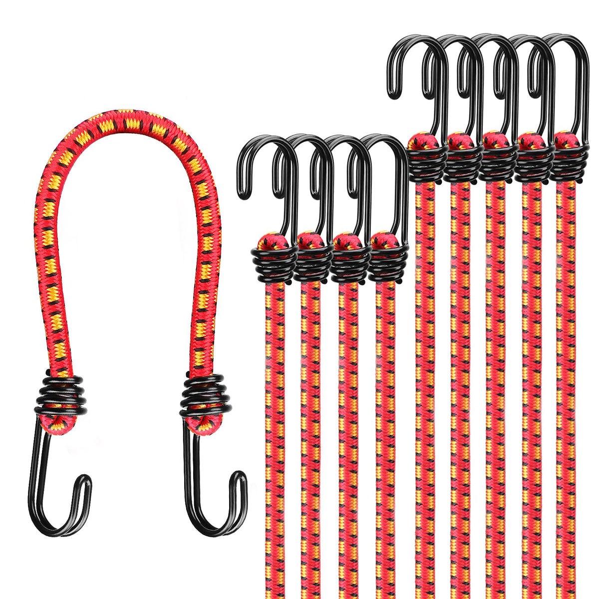 Bungee Cords Heavy Duty Outdoor: 20 Pcs Premium Rubber Bungee Cords with Hooks in a Storage Jar Includes 10", 18", 24", 30", 36", 48" Bungee Cord for Camping, Tent, Fastening Items