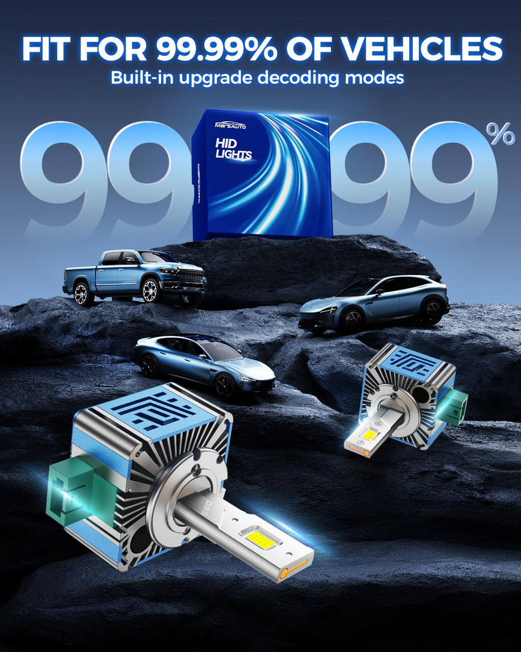 Marsauto M1S H7 130000LM Fanless LED Bulbs 6000K Cool White, 2-pack