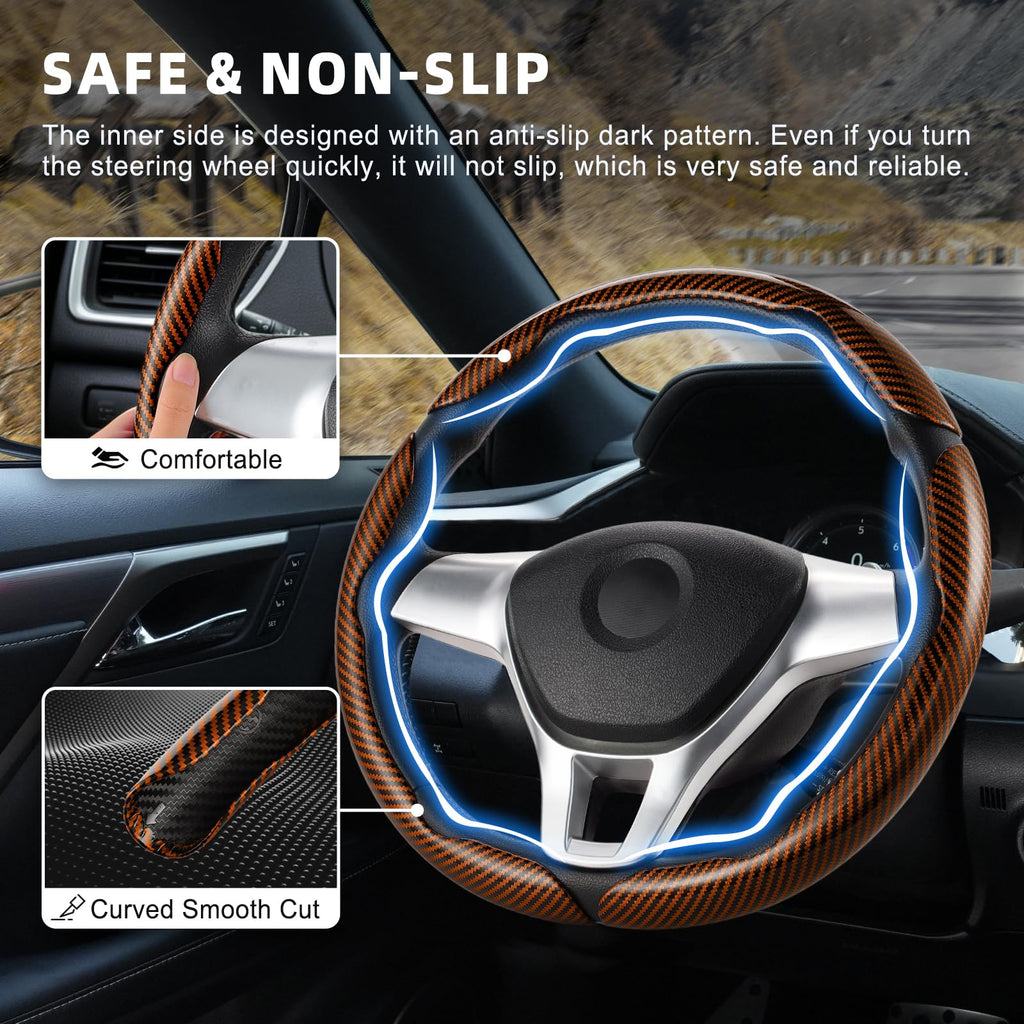 3pcs Carbon Fiber Anti-Skid Steering Wheel Cover, Waterproof & Segmented Butterfly Design, Universal 99% Vehicle Wheel Cover Protector, Car Interior Accessories (Black-3pcs)