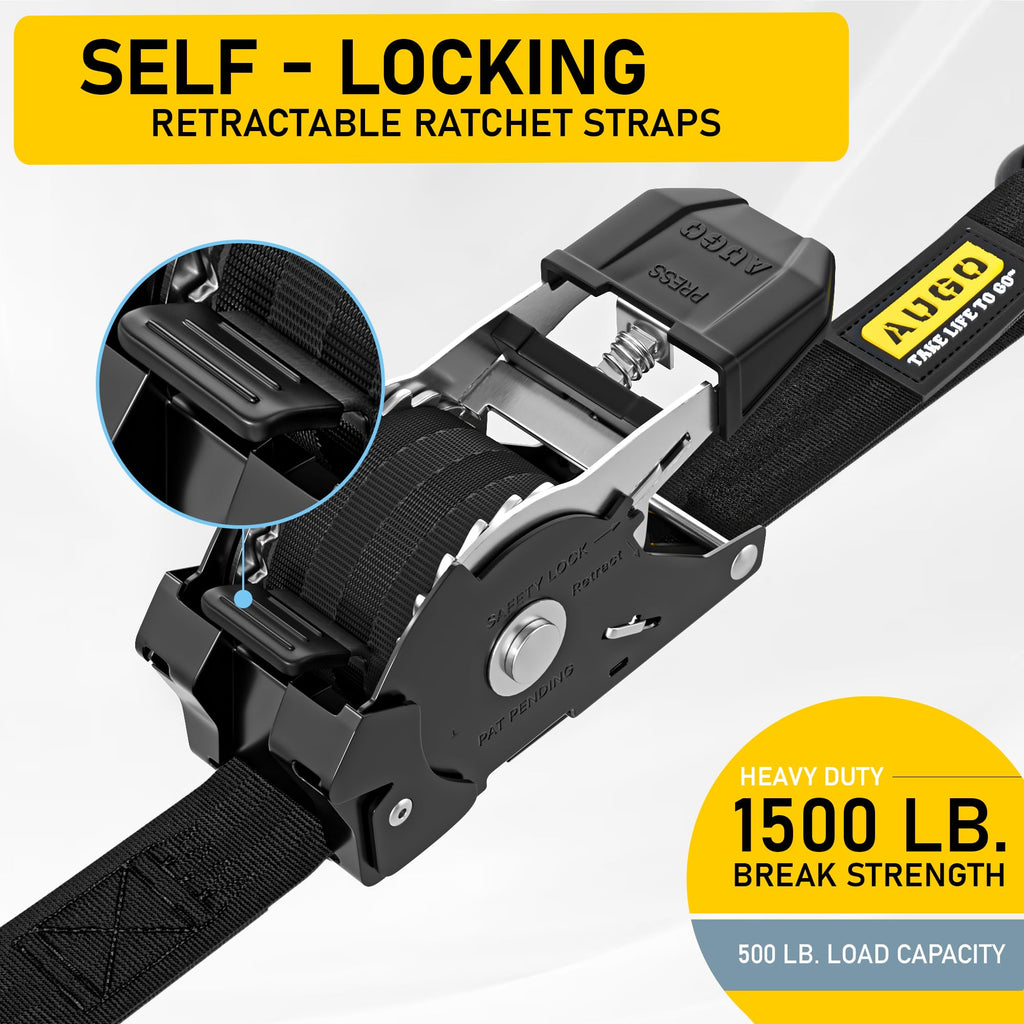 AUGO Ratchet Straps Heavy Duty 4 Pack -15 FT - 2200 LB Break Strength – with Safety Lock S Hooks - Cargo Straps for Moving, Appliances, Motorcycle – Soft Loop Tie Down Straps