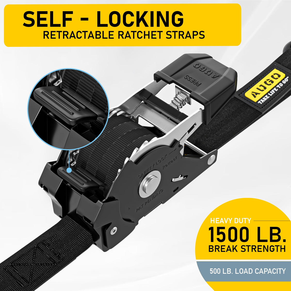 AUGO Ratchet Straps Heavy Duty 4 Pack -15 FT - 2200 LB Break Strength – with Safety Lock S Hooks - Cargo Straps for Moving, Appliances, Motorcycle – Soft Loop Tie Down Straps