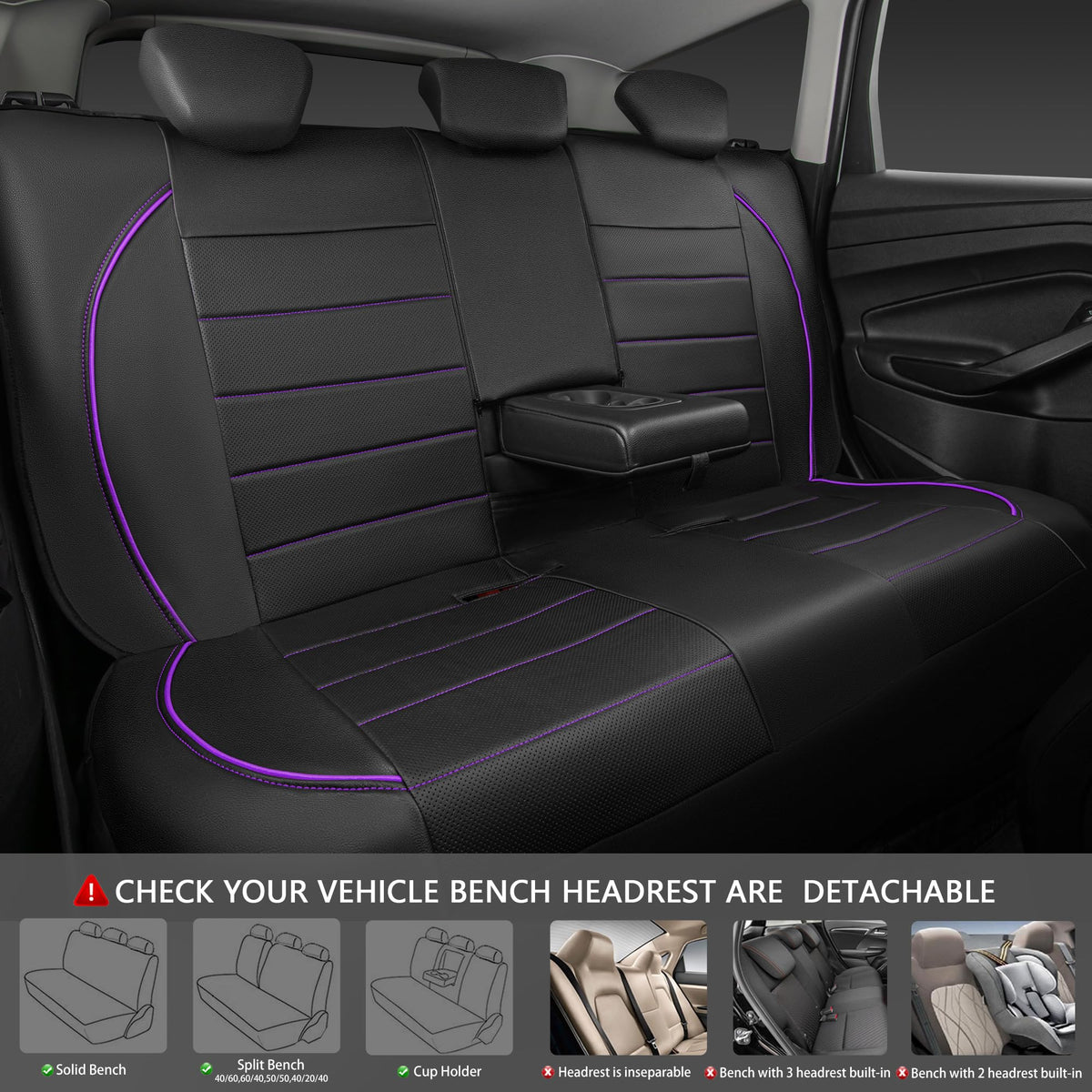 CAR PASS Universal FIT Piping Leather Two Front Seat Covers, Waterproof Faux Leather for SUV Sedan Van Truck, Airbag Compatible,Reserved Opening Holes for Headrest Covers. (Black red)