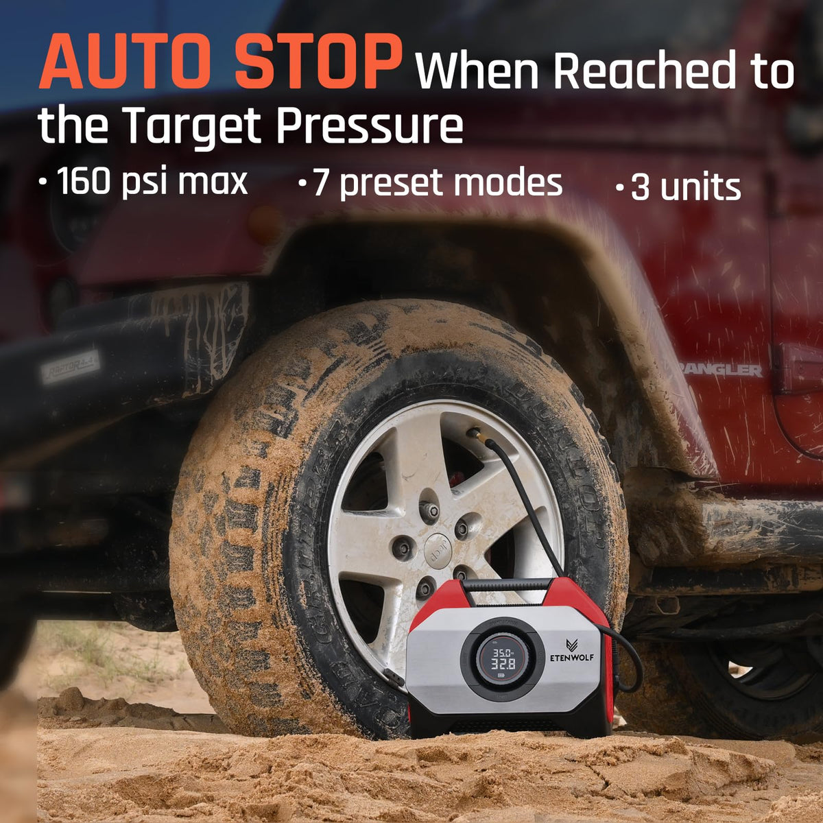 ETENWOLF VORTEX S6 Tire Inflator Portable Air Compressor, Cordless Air Pump