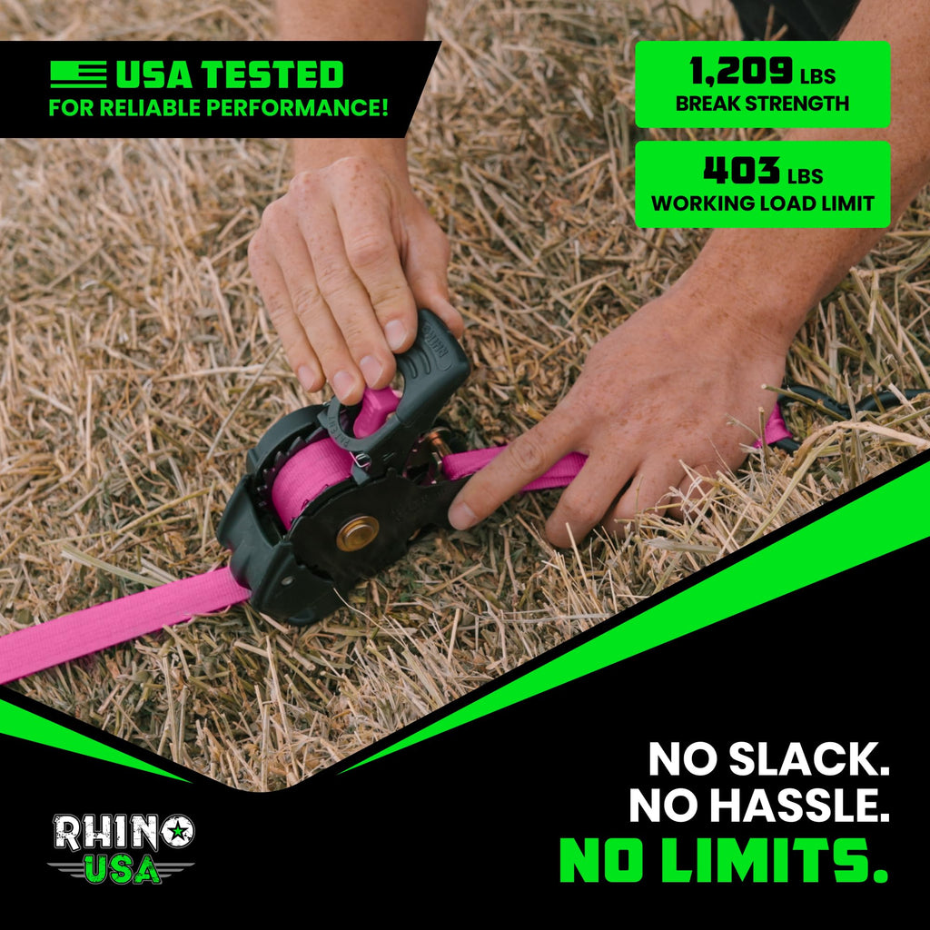 Rhino USA Retractable Ratchet Straps (4-Pack) - 1in x 10ft, Black