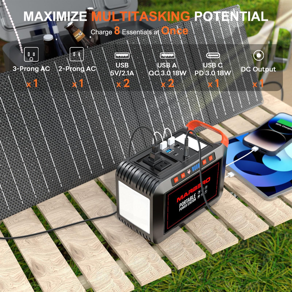 MARBERO Portable Power Station 88Wh, 120W Surge, Solar Generator 24,000mAh