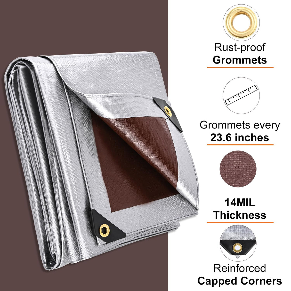 Tarp 8x10 FT Heavy Duty Waterproof 14 Mil Brown