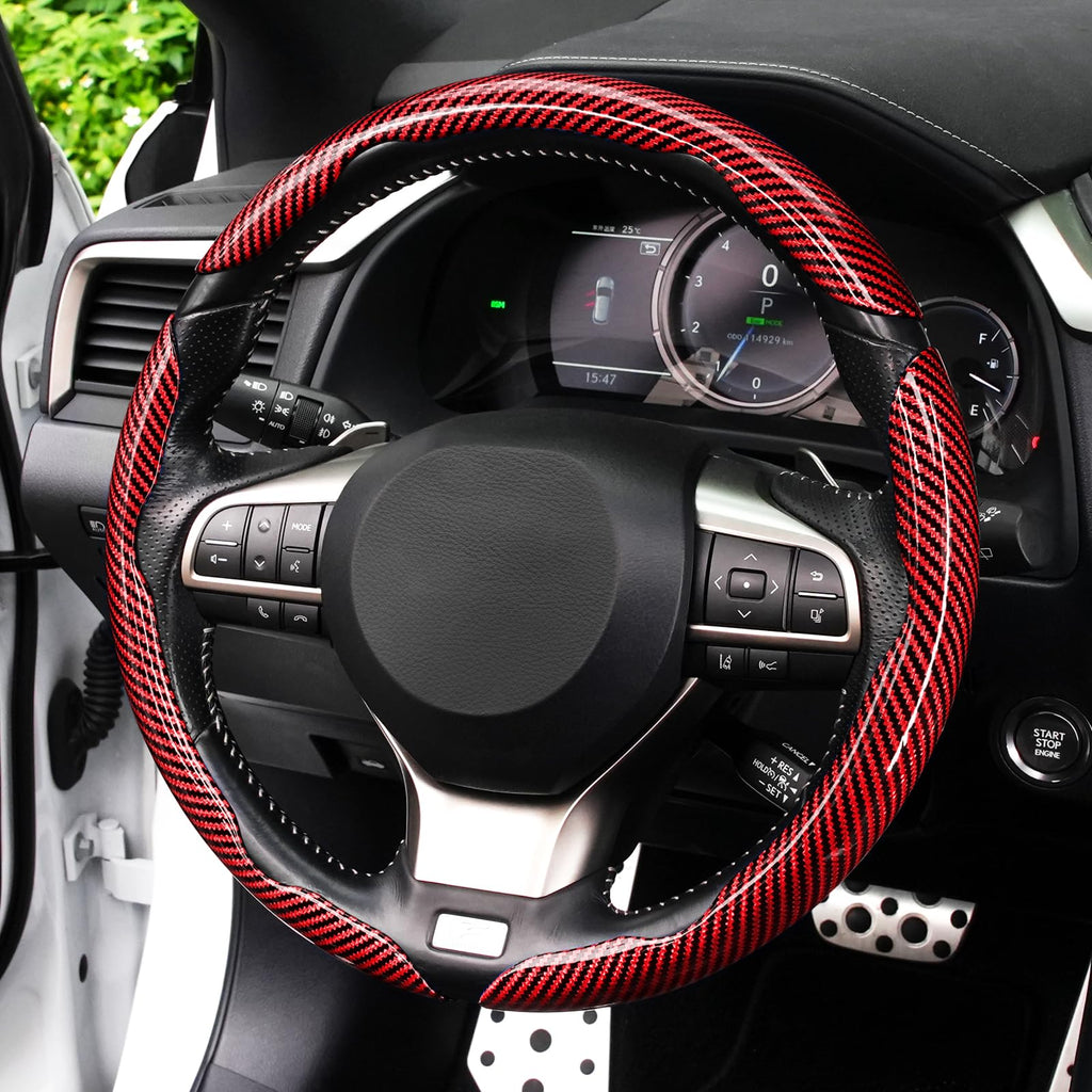 3pcs Carbon Fiber Anti-Skid Steering Wheel Cover, Waterproof & Segmented Butterfly Design, Universal 99% Vehicle Wheel Cover Protector, Car Interior Accessories (Black-3pcs)