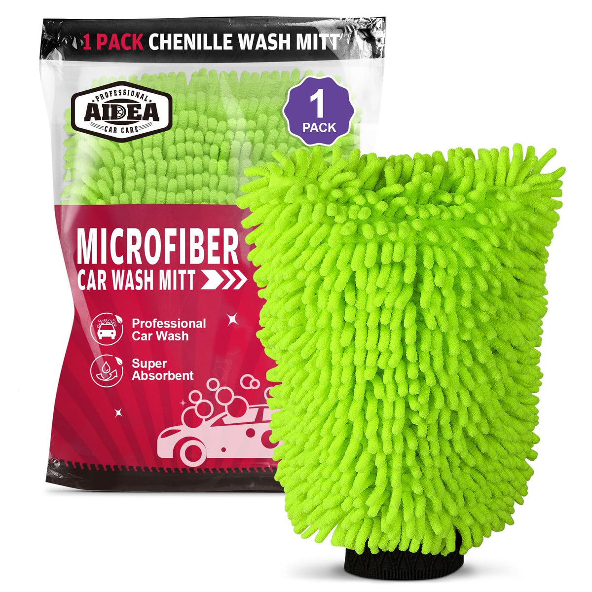 AIDEA Car Wash Mitt Microfiber-2PK, Car Wash Brush, Green, 7.12''X10.14''
