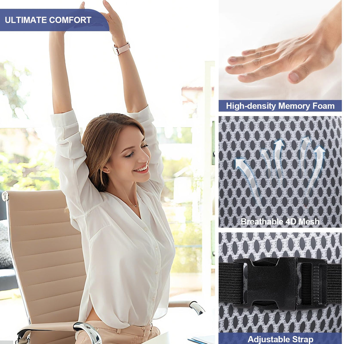 BYMECOST Lumbar Support Pillow for Car, Memory Foam Car Back Cushion