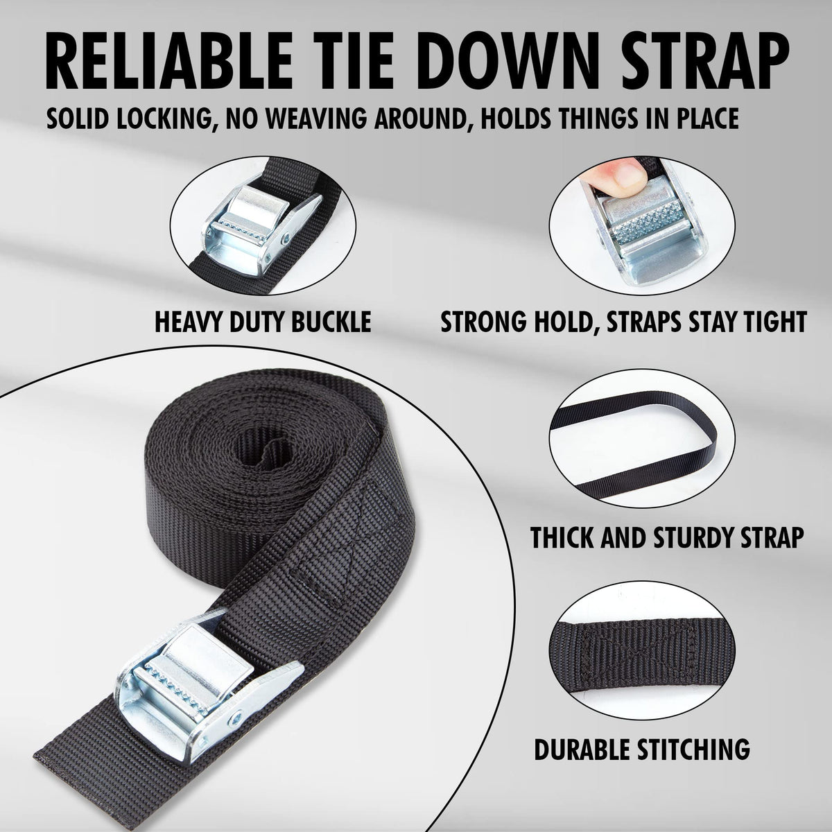 Cartman 1" x 12 ft Lashing Straps, 6 Pack, 600 lb Break Strength, Black