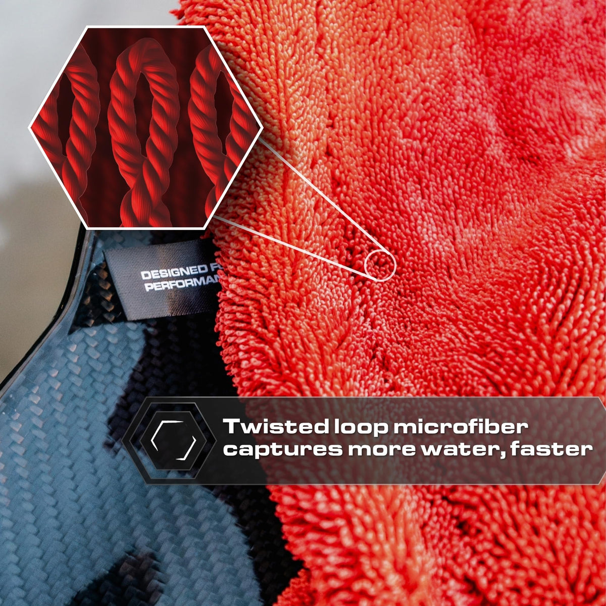 Blackline Microfiber Car Drying Towel 24"x36", 1300GSM Twisted Loop
