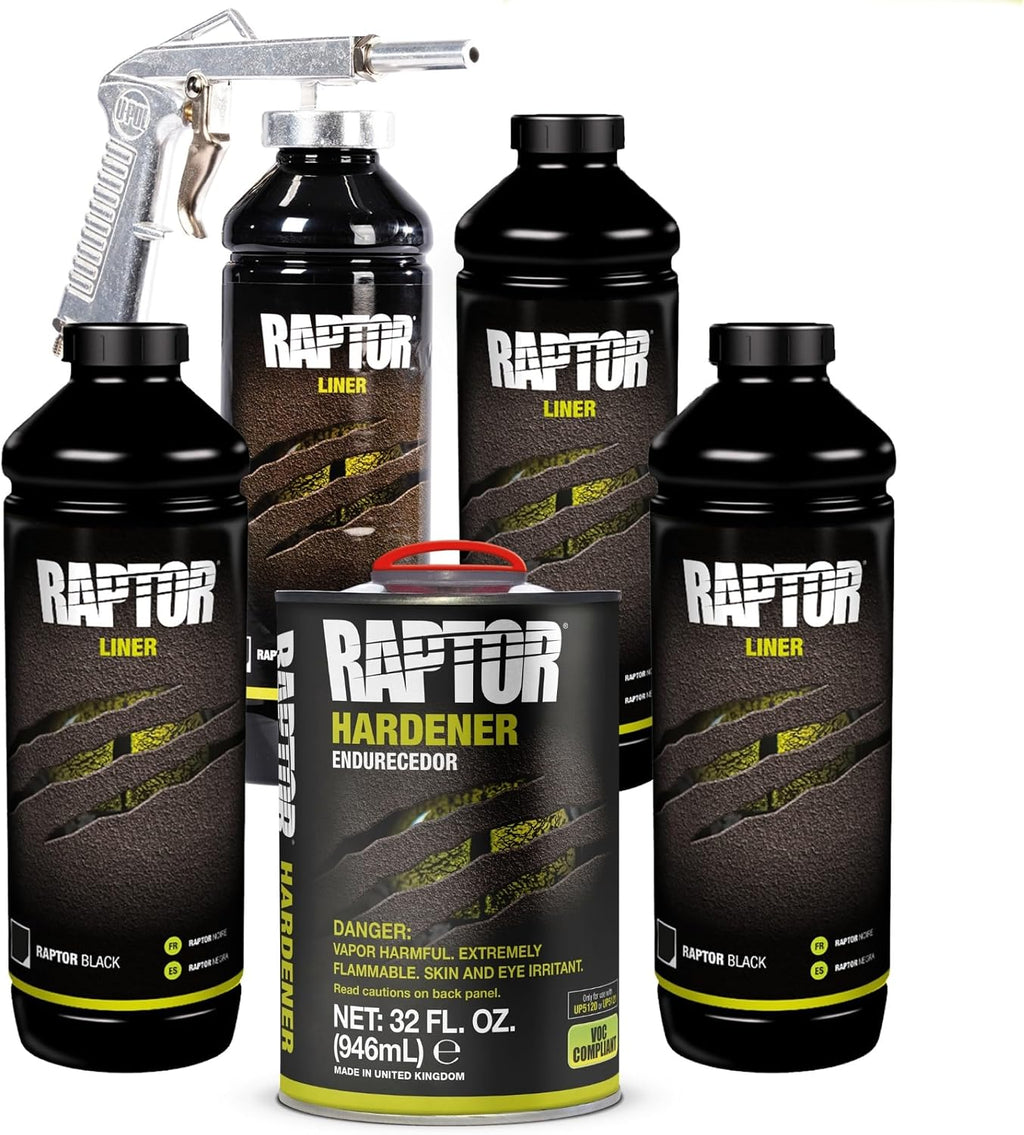 U-POL Raptor Black Urethane Spray-On Truck Bed Liner Kit, 4 Quarts