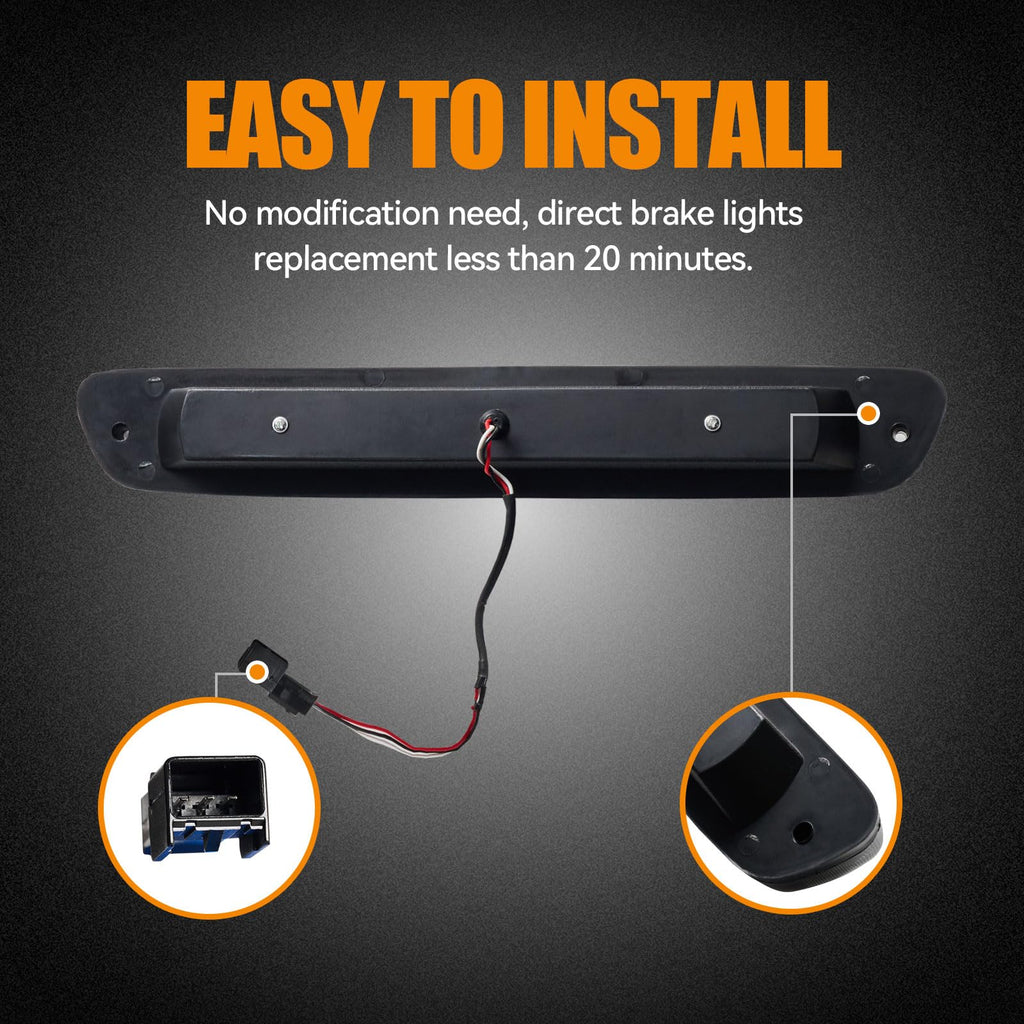 Third 3rd Brake Light, LED High Mount Stop Light for 1999-2007 Chevy Silverado GMC Sierra 1500 2500 3500 HD Classic, Rear Center Cab Roof Tail Cargo Lamp, Smoke Lens