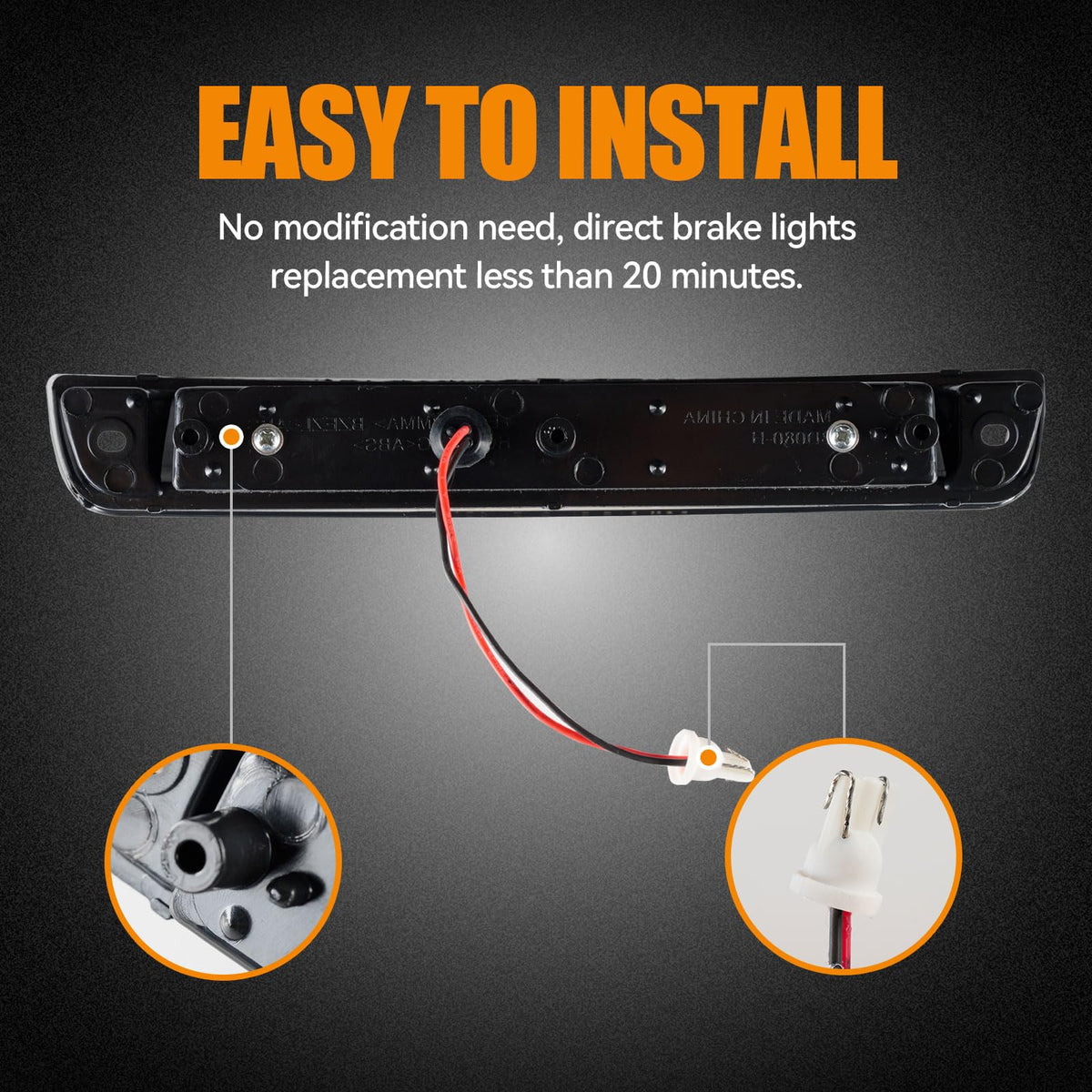 Third 3rd Brake Light, LED High Mount Stop Light for 2007-2013 Chevy Silverado/GMC Sierra 1500 2500HD 3500HD, Rear Center Cab Roof Tail Cargo Lamp, Red Lens