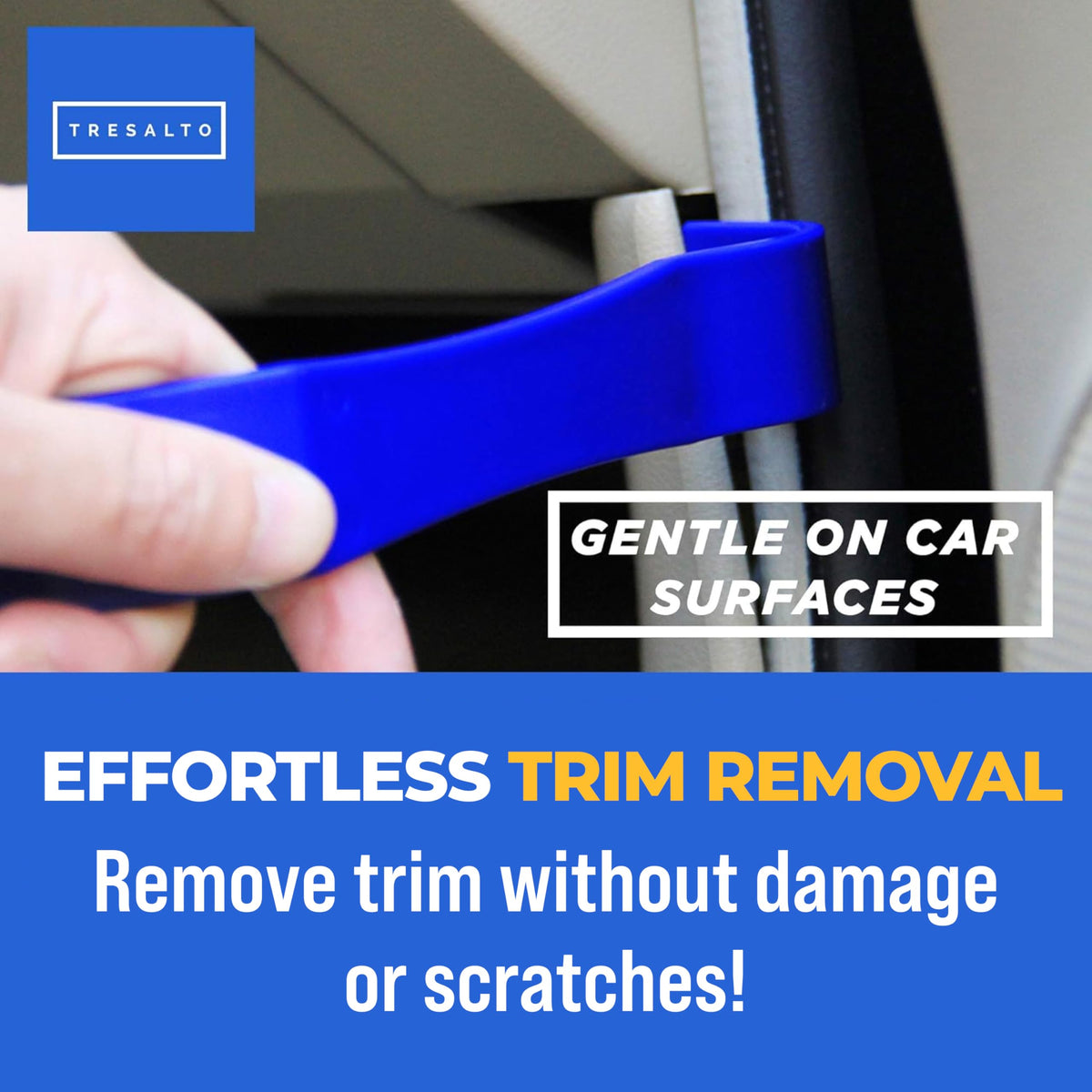 Tresalto Auto Trim Removal Tool Kit - 5 Piece set for Dash, Door Panel, Clip Remover - Scratch-Resist Nylon Pry Tools for Interior Car Trims Work - Panel Prying Tools Included - Blue