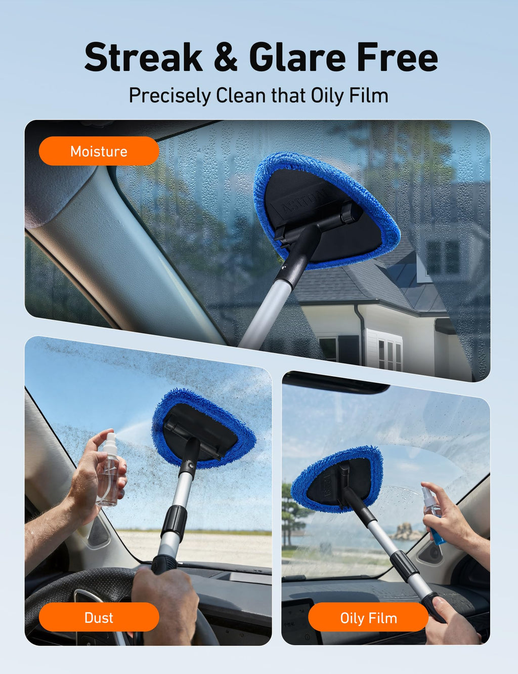 AstroAI 21" Extra-Long Windshield Cleaner Tool & Car Interior Detailing Kit