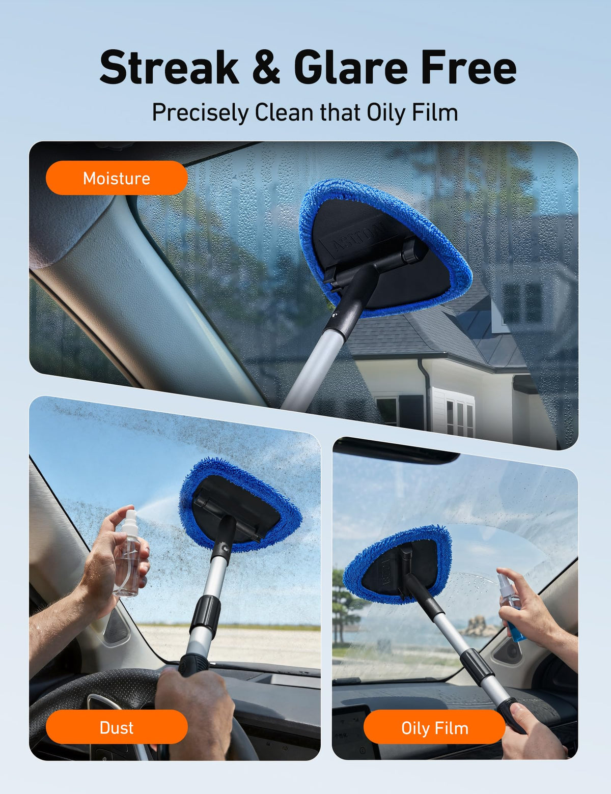 AstroAI 21" Extra-Long Windshield Cleaner Tool & Car Interior Detailing Kit