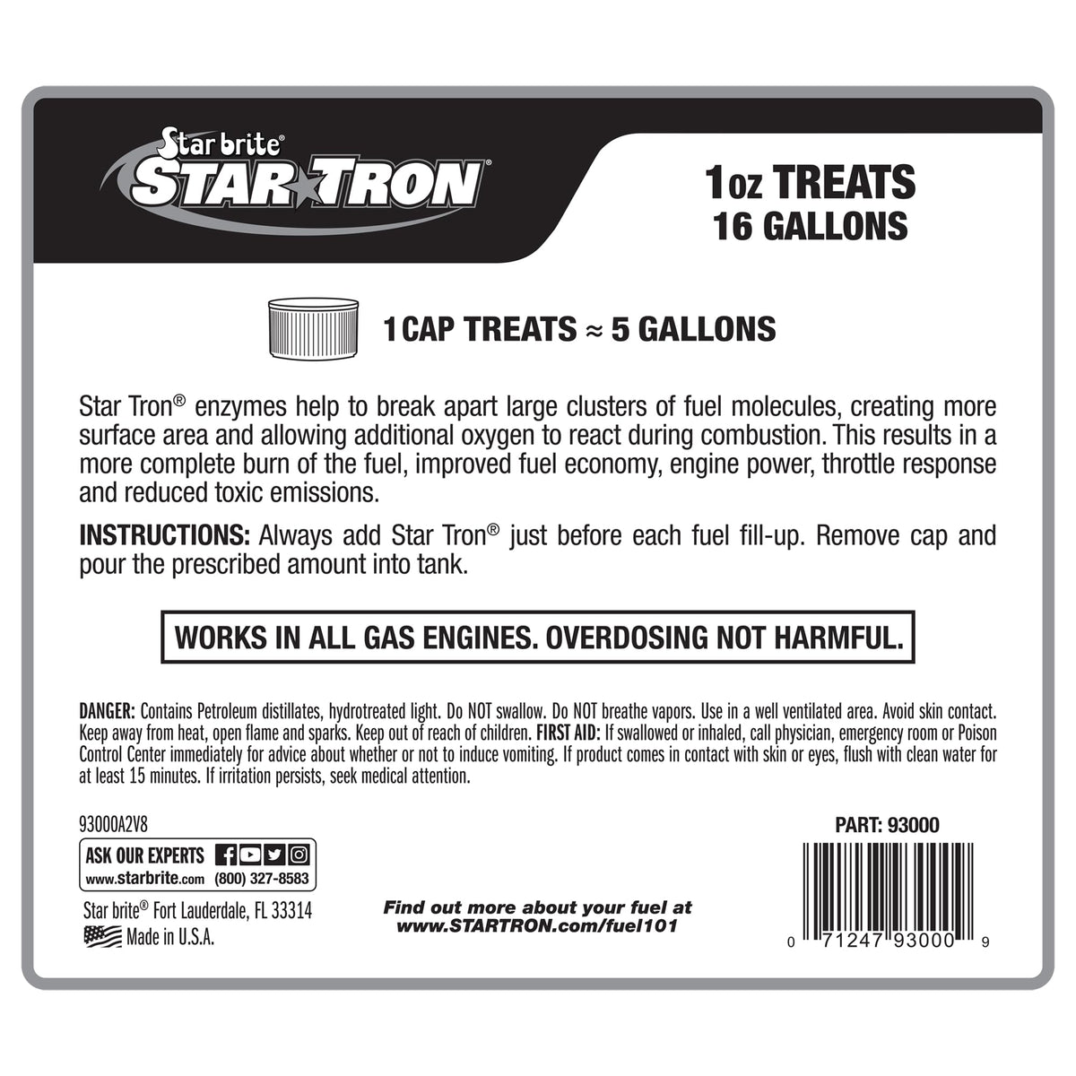 STAR BRITE Star Tron Enzyme Fuel Treatment - Concentrated Formula 32 Fl. Oz. – Treats up to 512 Gallons - Fuel Stabilizer & Treatment, Gasoline Stabilizer, Star Tron Marine Enzyme Fuel Treatment