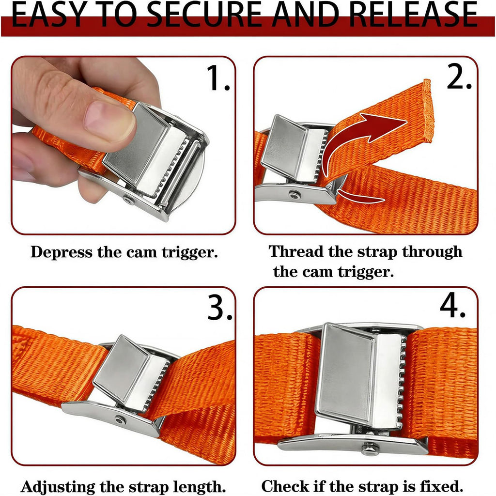 Lashing Straps with Buckles, 4Pack, 1 Inch × 5 Feet, Cargo Tie-Down Strap (Black, 5Ft)