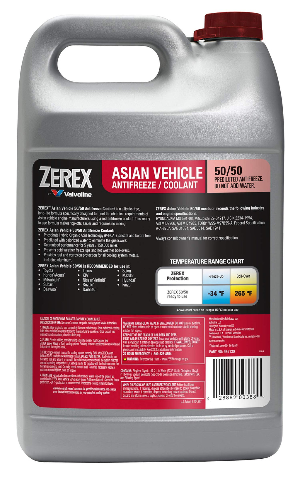 Zerex Asian Vehicle Red Silicate and Borate Free 50/50 Prediluted Ready-to-Use Antifreeze/Coolant 1 GA