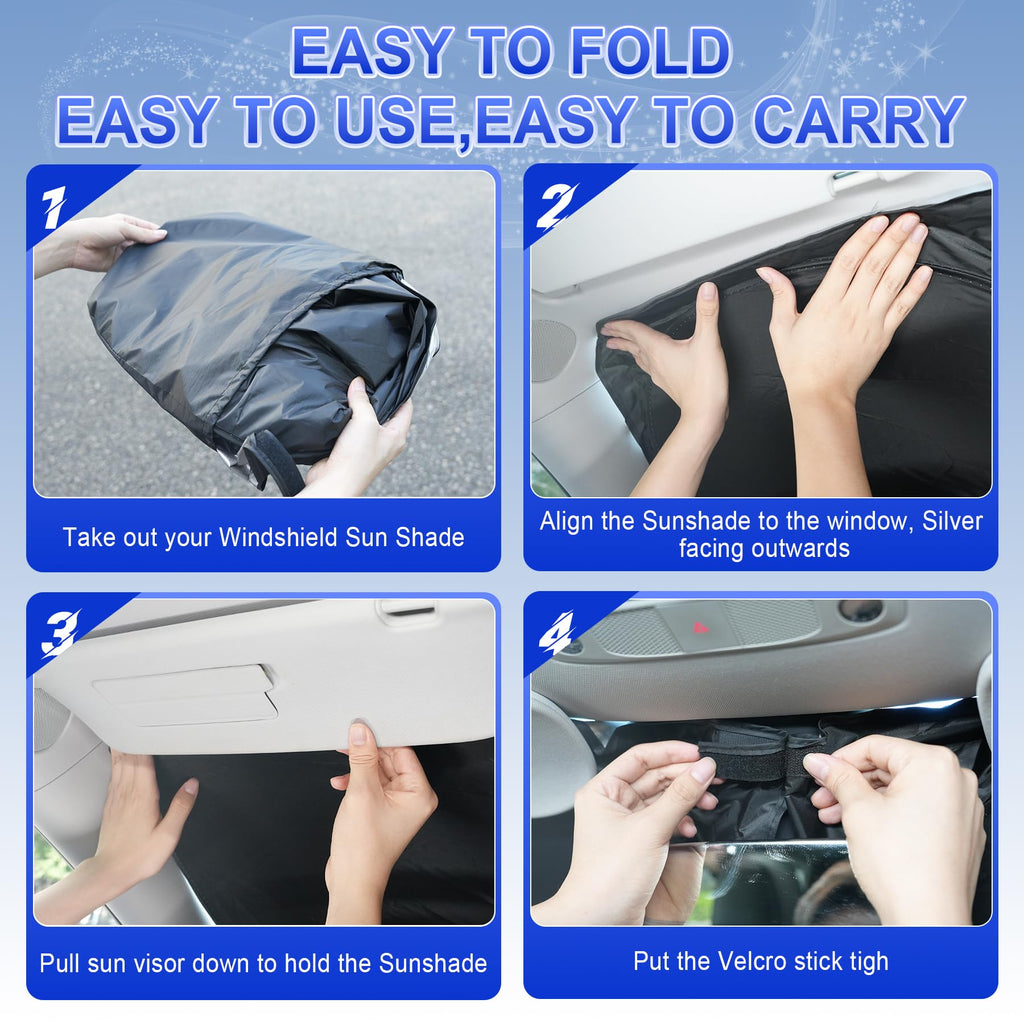 SINGARO 300T Universal Car Windshield Sun Shade, Foldable Reflective for Windshield & Window Shades with Overlapping Design, Car Interior Accessories (58" L x 32" W)