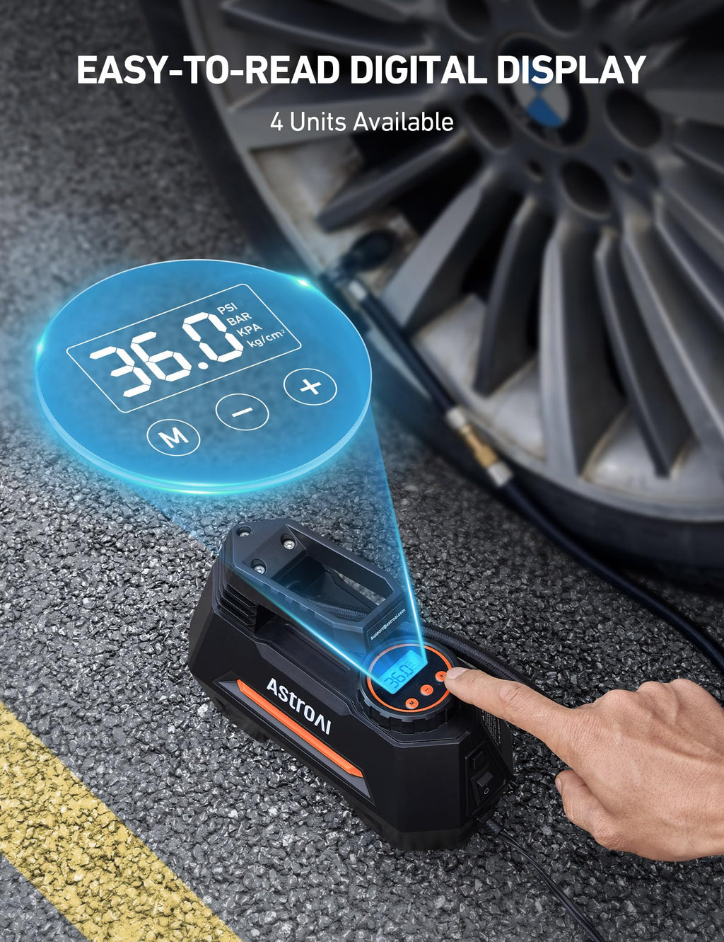 AstroAI H2 Pro Cordless Tire Inflator Portable Air Compressor 12VDC Battery