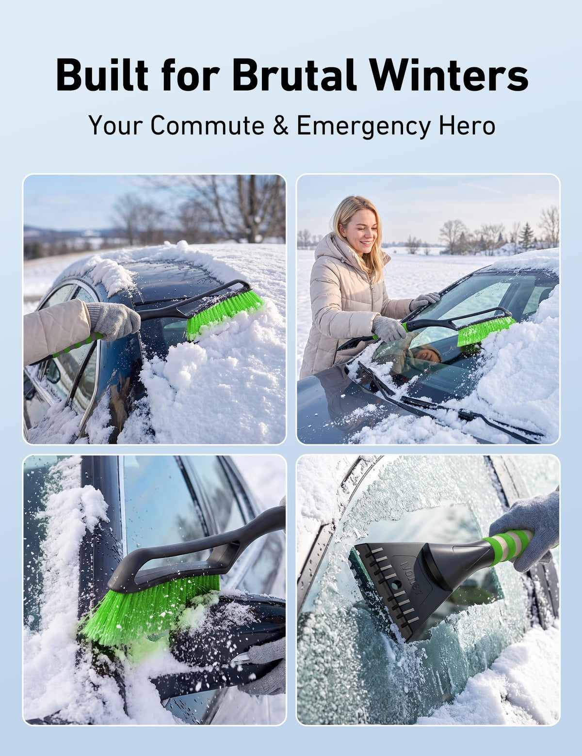 AstroAI 27" 2-in-1 Detachable Snow Brush & Ice Scrapers for Car Windshield