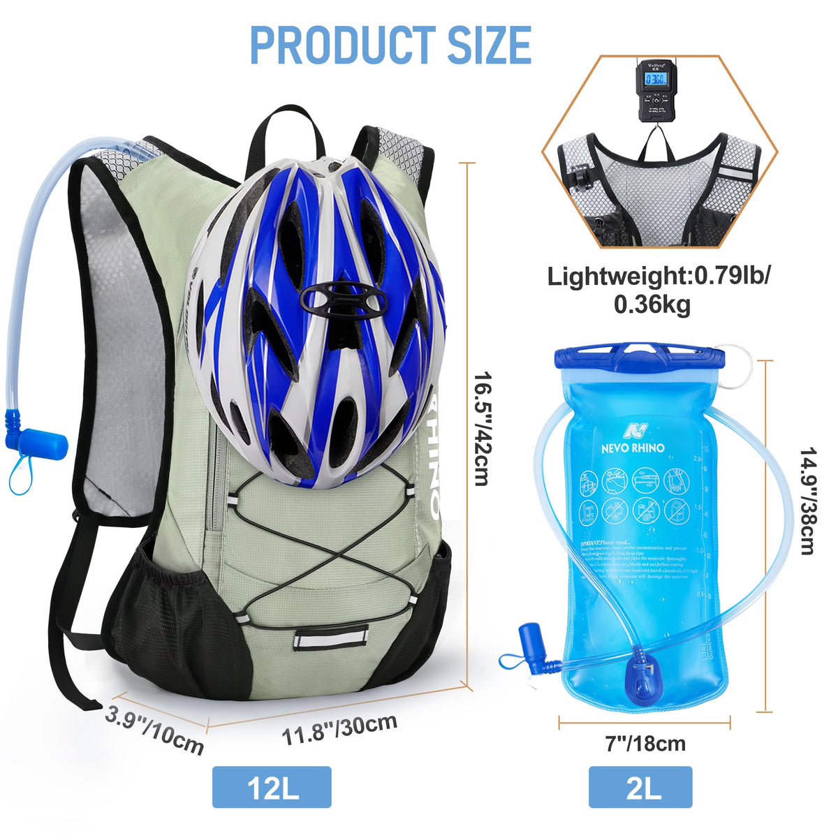 Lightweight Hydration Backpack, Running Backpack with 2L Water Bladder