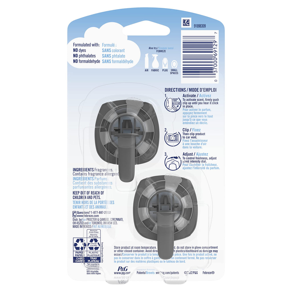 Febreze Car Air Freshener Vent Clip Platinum Ice Scent, .07 oz. Car Vent Clip, Pack of 4