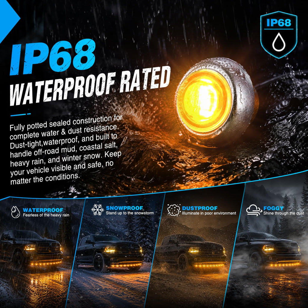 Nilight 3/4" Round LED Clearance Marker Lights, Amber, 10-Pack