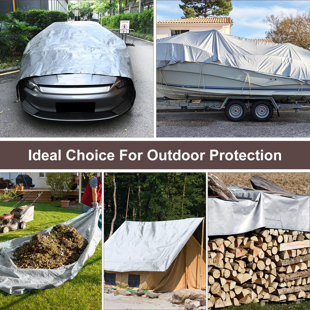 Large Tarp 10x20 FT 16 Mil Heavy Duty Waterproof Tarps Silver