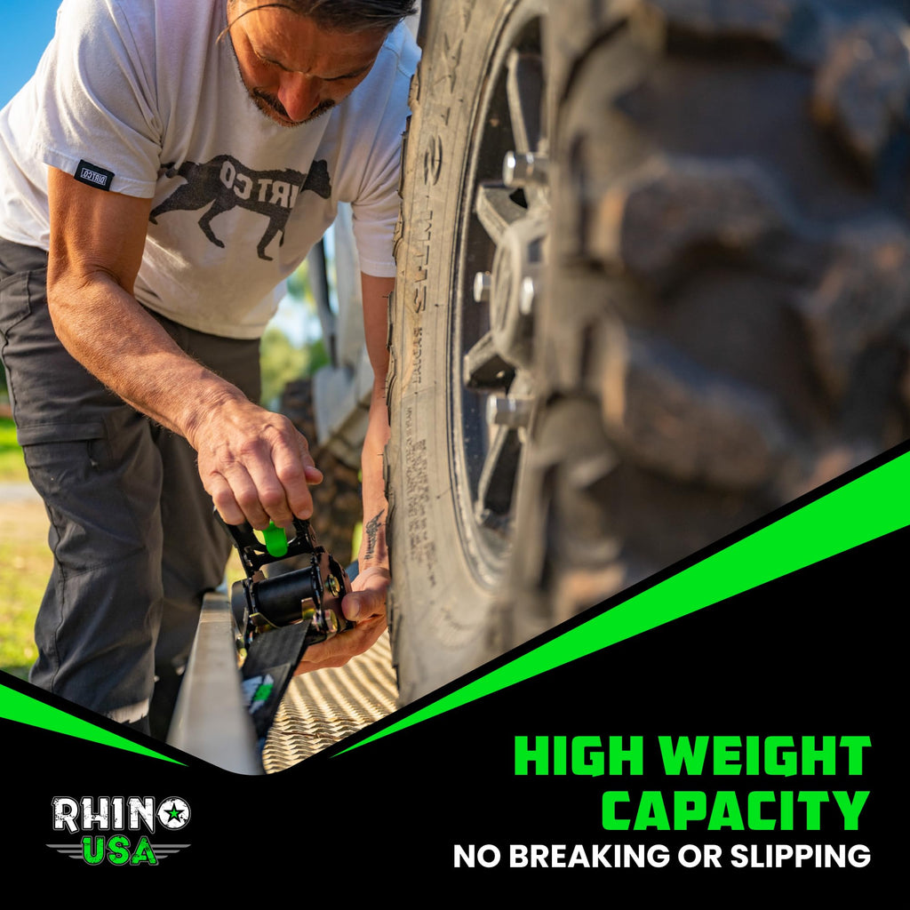 Rhino USA Retractable Ratchet Straps (2-Pack) - 2in x 10ft, 3,033lb, Black