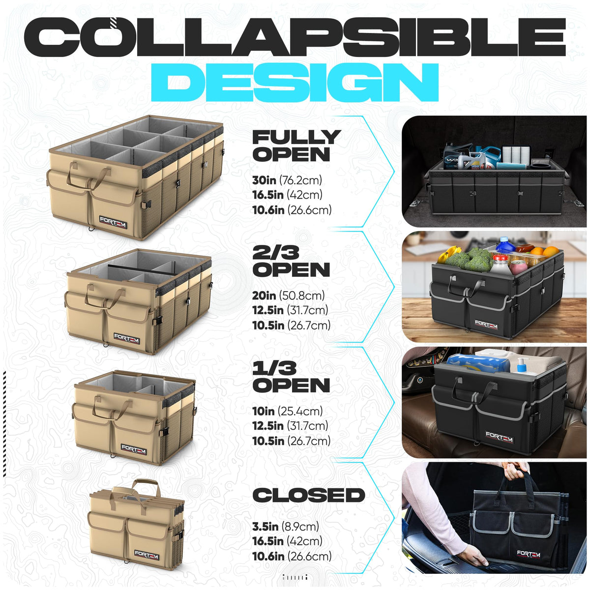FORTEM Trunk Organizer - Foldable Car Organizer & Storage for SUVs & Trucks