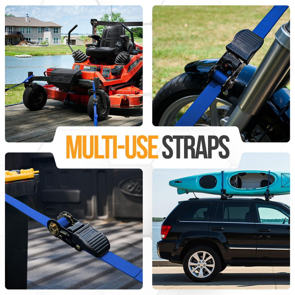 FORTEM Ratchet Straps - Tie Down Strap Set, 4 Pack, 1650lb Break Strength