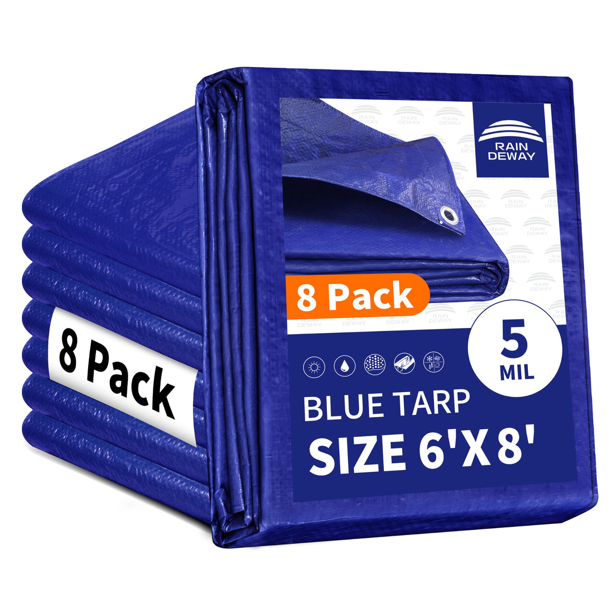 RAINDEWAY Tarps 8x10Ft 5.5 Mil Multipurpose Waterproof Poly Tarp Cover