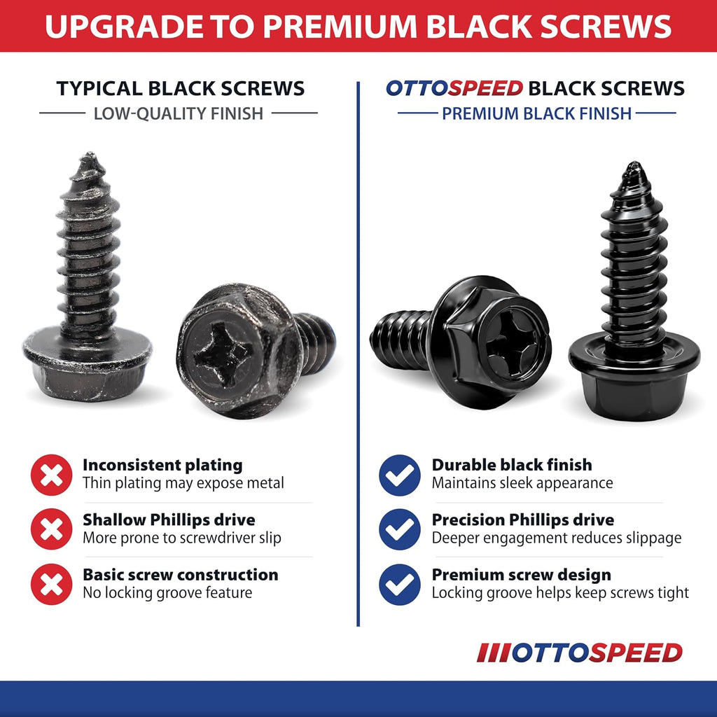 OttoSpeed Rustproof License Plate Screws (4-Pack, Black-Phillips)