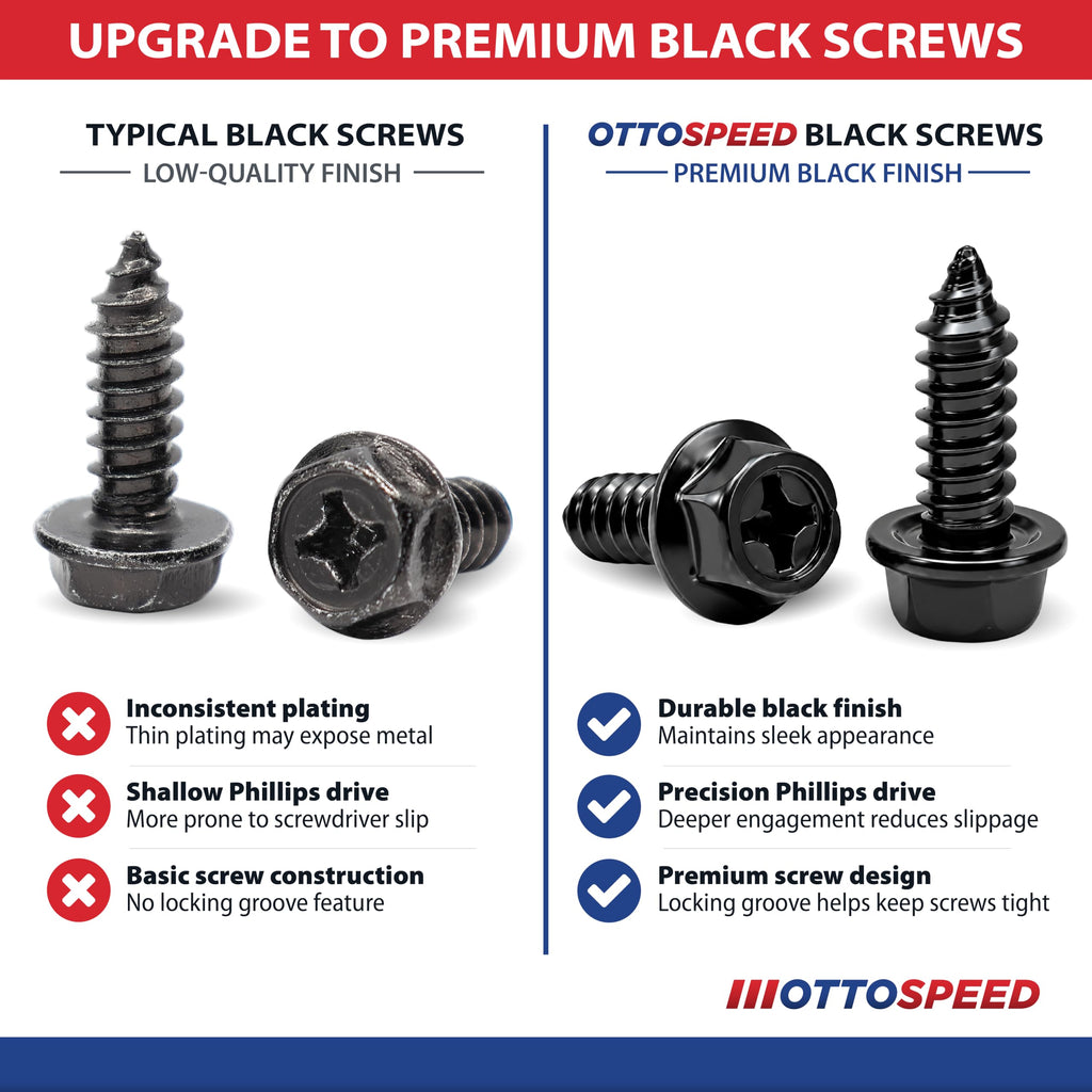 OttoSpeed Rustproof License Plate Screws (4-Pack, Black-Phillips)