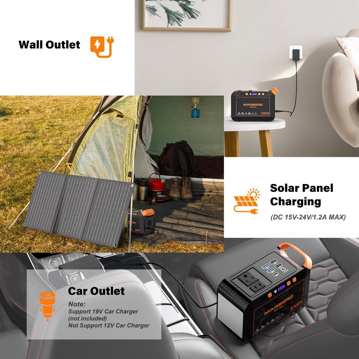 MARBERO Portable Power Station 88Wh, 120W Surge, Solar Generator 24,000mAh