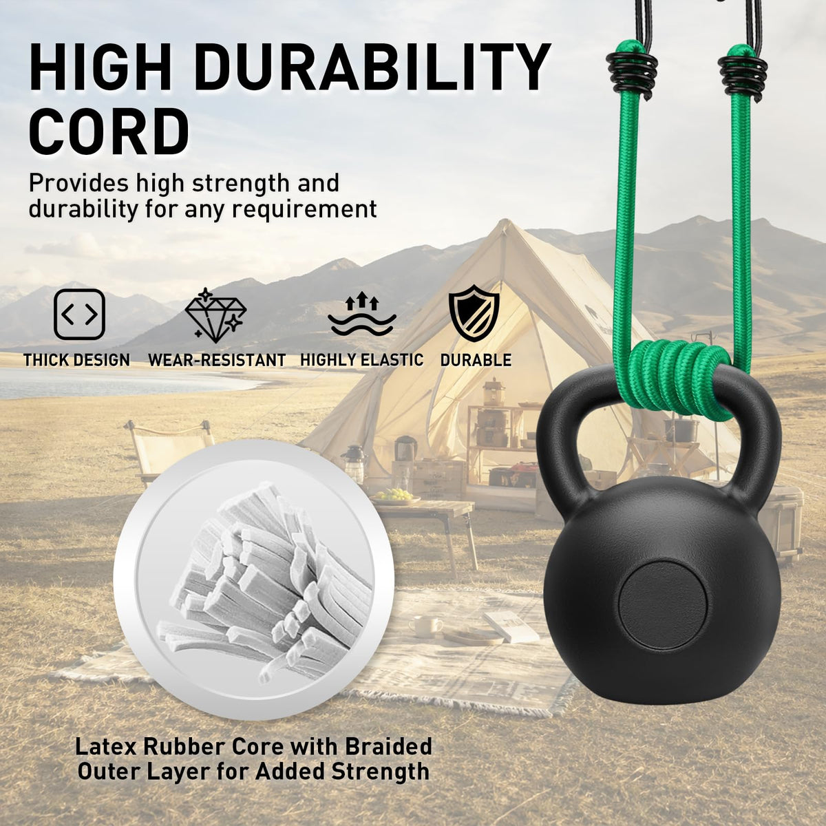 Bungee Cords Heavy Duty Outdoor: 20 Pcs Premium Rubber Bungee Cords with Hooks in a Storage Jar Includes 10", 18", 24", 30", 36", 48" Bungee Cord for Camping, Tent, Fastening Items