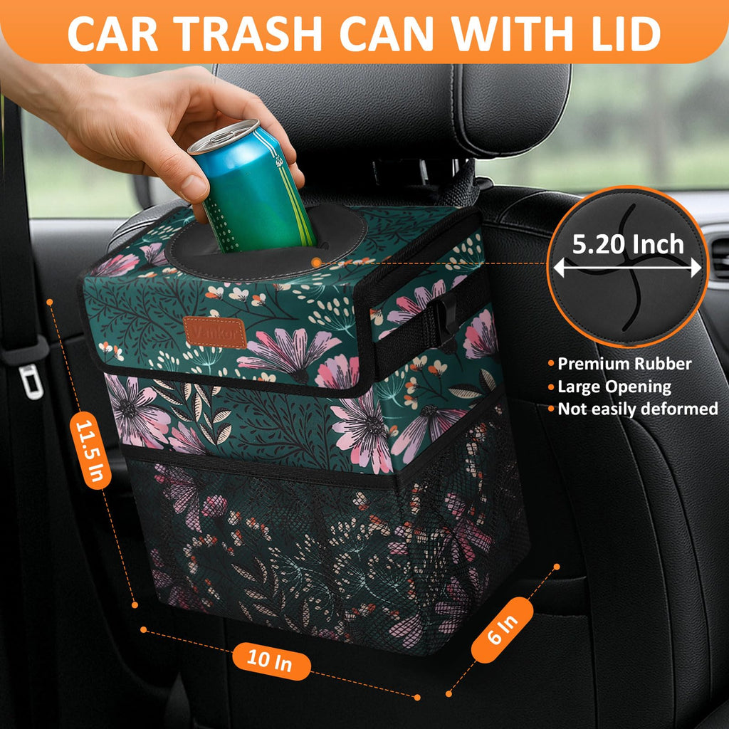 Vankor Car Trash Can with Lid Leak Proof Car Accessories for Women