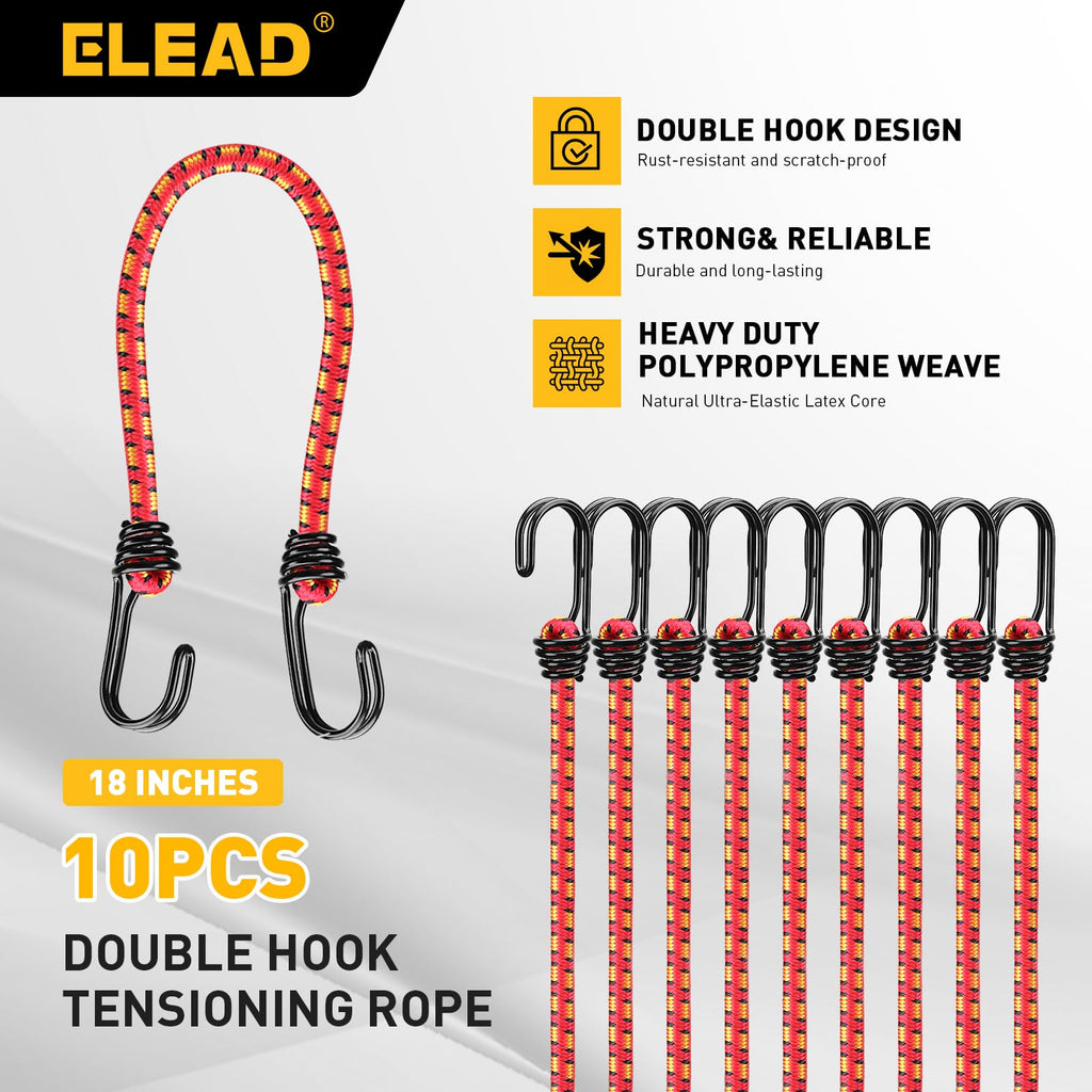 Bungee Cords Heavy Duty Outdoor: 20 Pcs Premium Rubber Bungee Cords with Hooks in a Storage Jar Includes 10", 18", 24", 30", 36", 48" Bungee Cord for Camping, Tent, Fastening Items