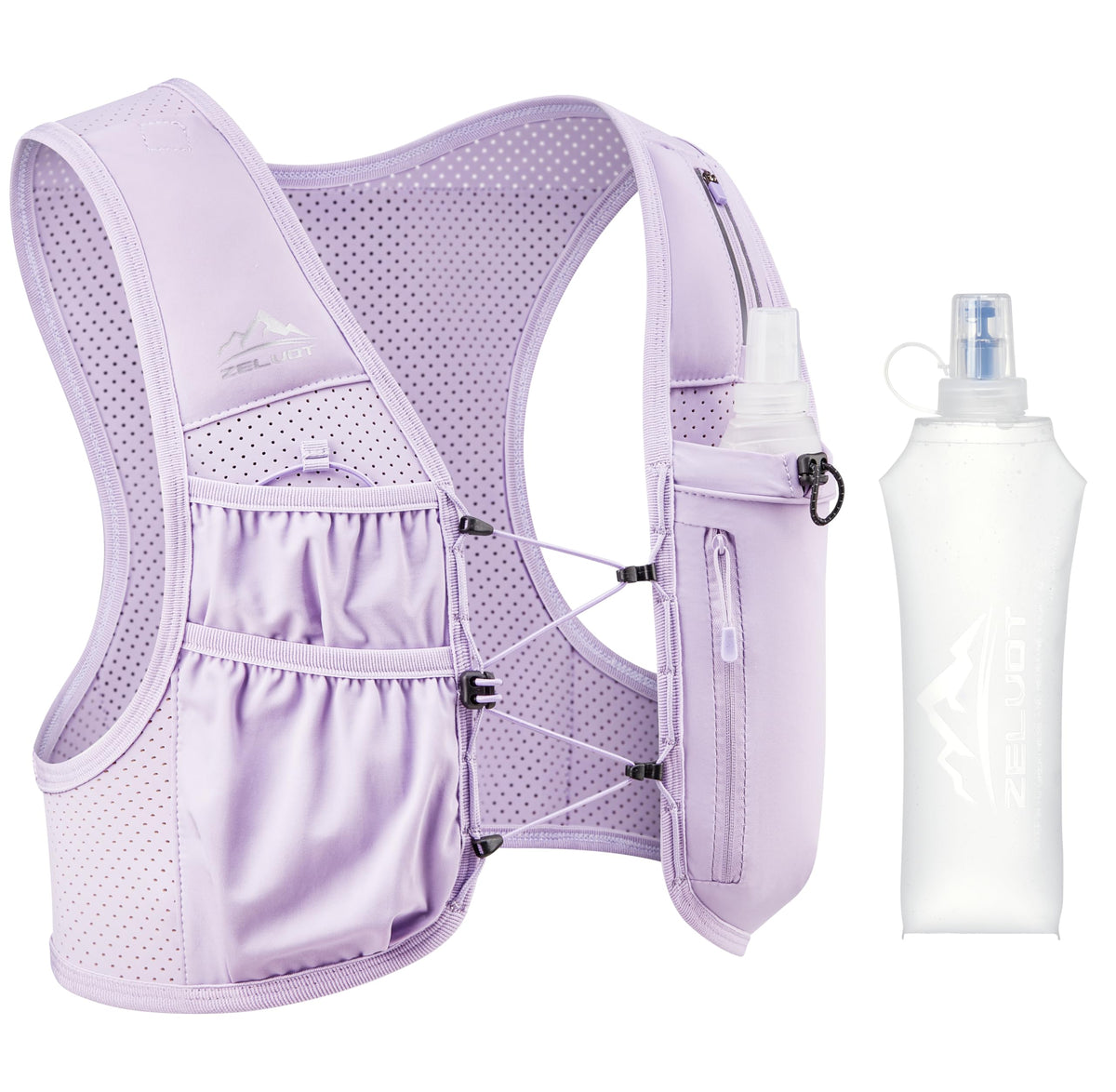 Zelvot Running Vest for Women Men, US Patent, Adjustable Chest Straps Running Hydration Vest with 500ml Soft Flask, Lightweight Reflective Hydration Backpack for Marathon