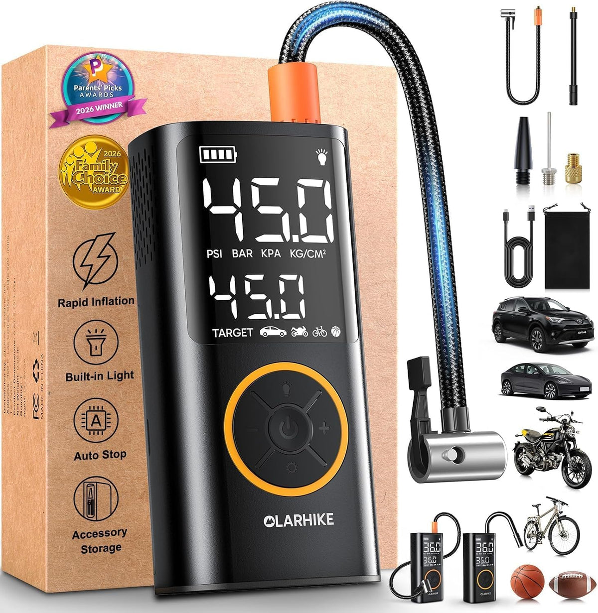 OlarHike Tire Inflator Portable Air Compressor,Built-in Short Hose