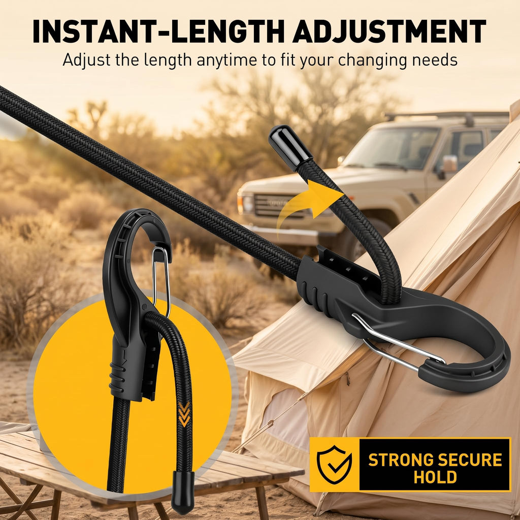 Bungee Cords Heavy Duty Outdoor: 20 Pcs Premium Rubber Bungee Cords with Hooks in a Storage Jar Includes 10", 18", 24", 30", 36", 48" Bungee Cord for Camping, Tent, Fastening Items