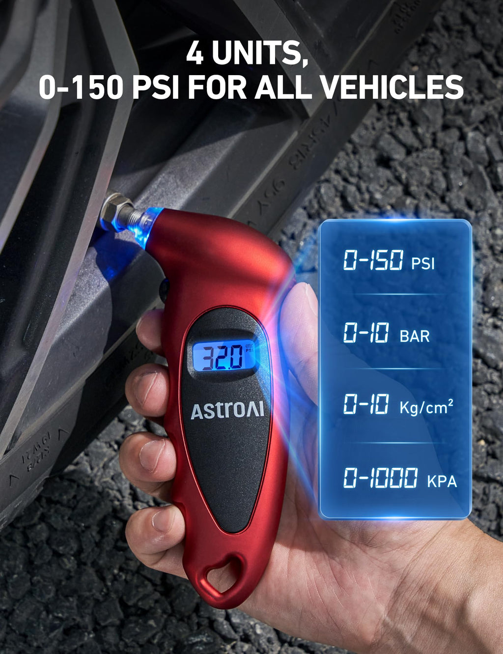 AstroAI Digital Tire Pressure Gauge 150PSI, ±1PSI Accuracy for Car Truck