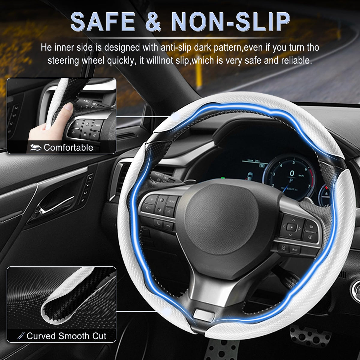 3pcs Carbon Fiber Anti-Skid Steering Wheel Cover, Waterproof & Segmented Butterfly Design, Universal 99% Vehicle Wheel Cover Protector, Car Interior Accessories (Black-3pcs)