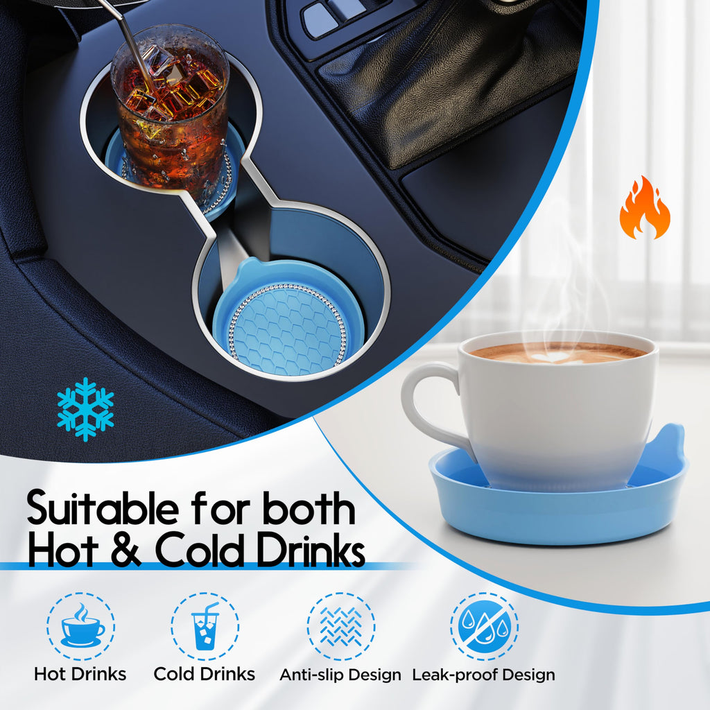 Amooca 2-Pack Car Cup Coaster Silicone Spill-Proof Cup Holder Inserts