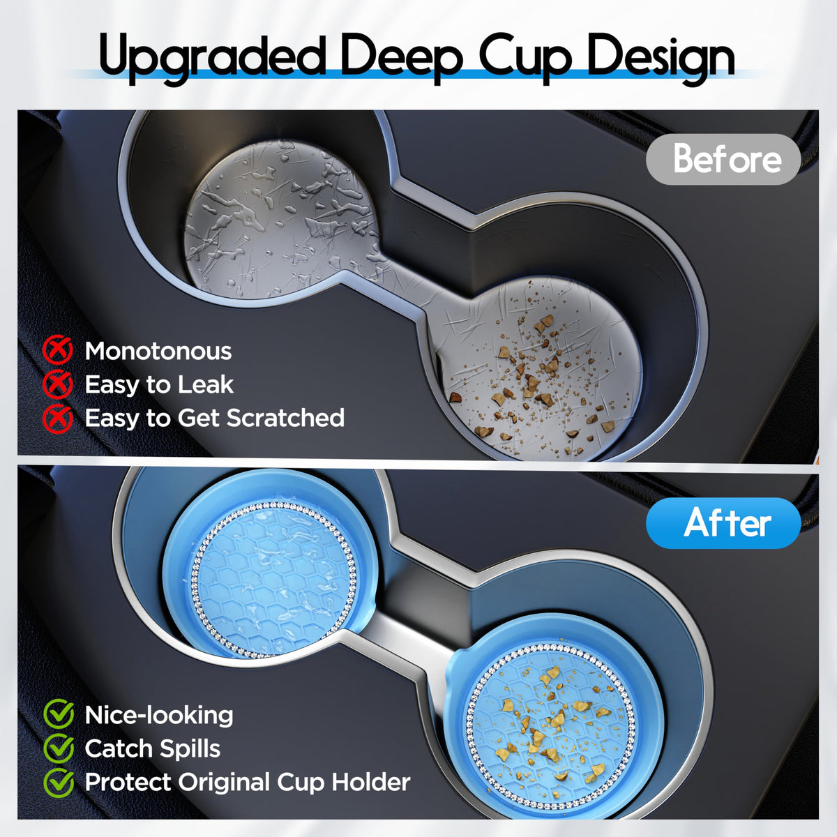 Amooca 2-Pack Car Cup Coaster Silicone Spill-Proof Cup Holder Inserts
