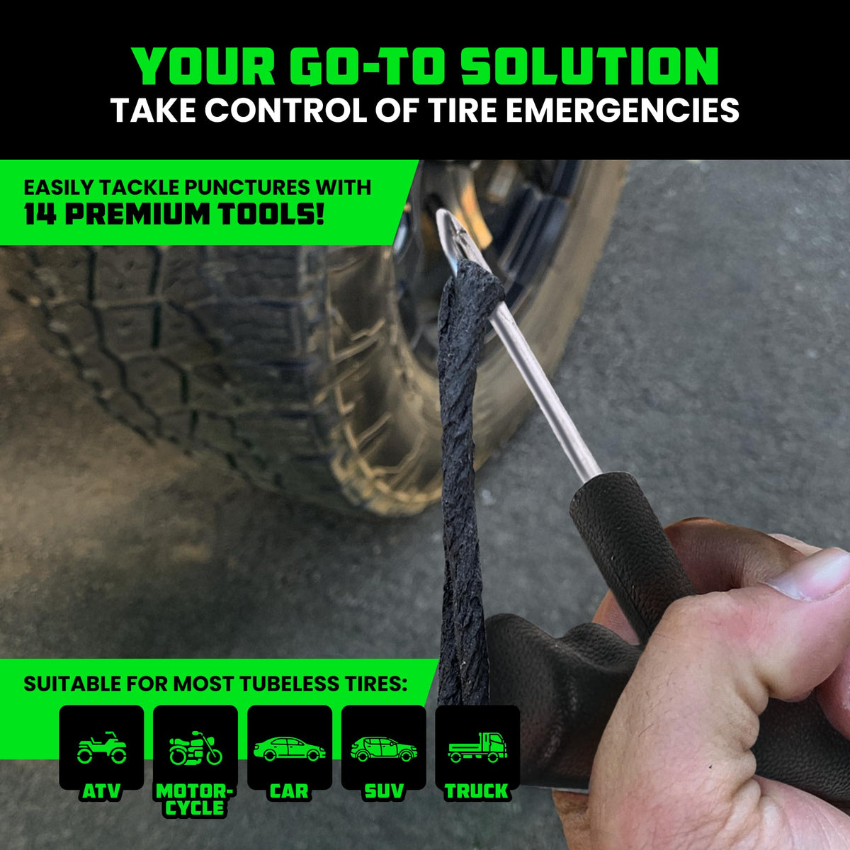 Rhino USA Tire Repair Kit (86-Piece) - Heavy Duty Tire Plug Kit