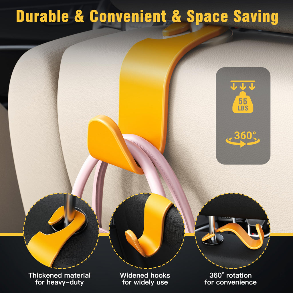 4-Pack Car Headrest Hooks Holds 55lbs Seat Storage Organizer for Bags